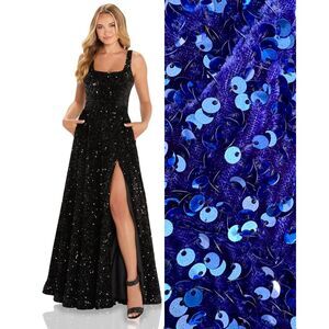 10311 NWT Size 4 BLUE Amarra velvet sequin ball gown slit royal blue